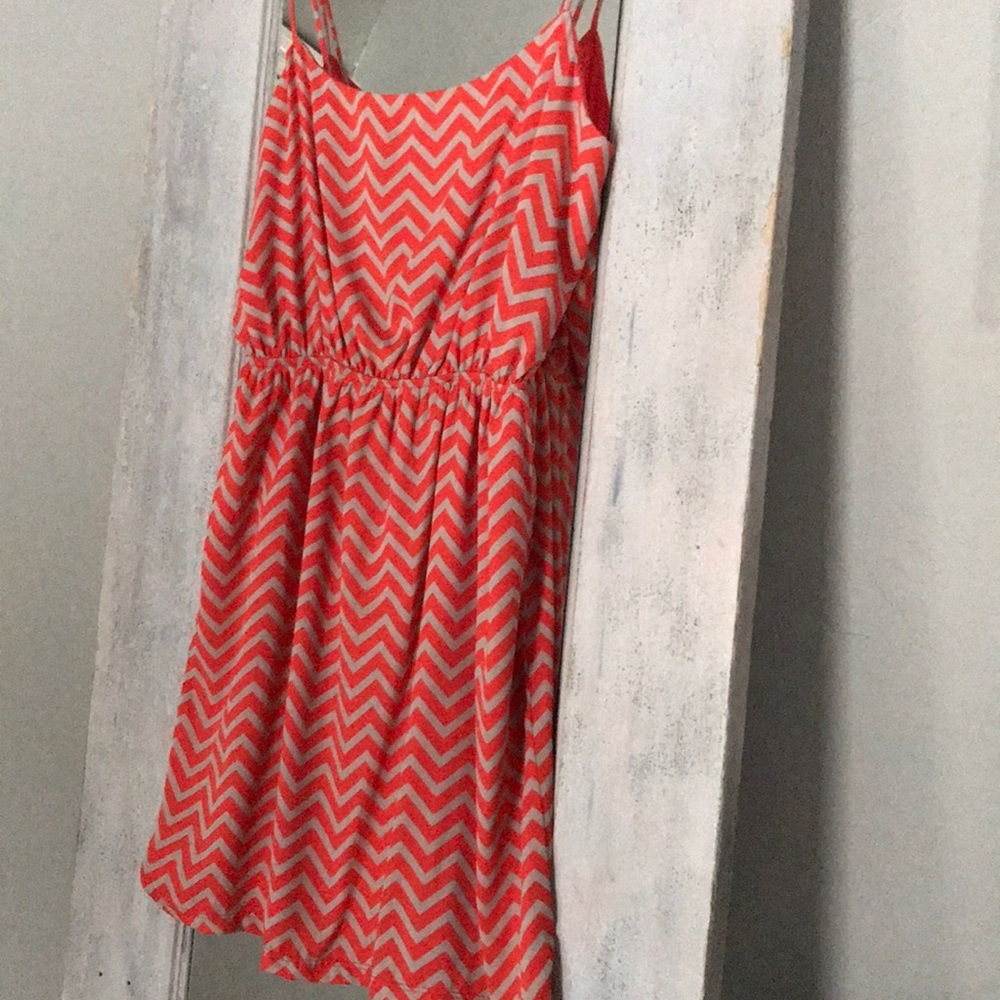 Coral and gray chevron dress